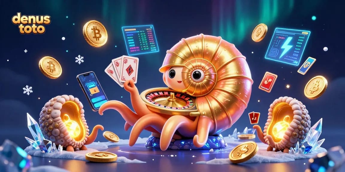 Menggambarkan densus toto dengan gambar 3D dari nautilus raksasa dan elemen kasino berkilauan.