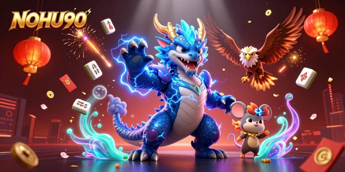 Engage with NOHU90's thrilling gaming experience illustrated through vibrant 3D casino elements.