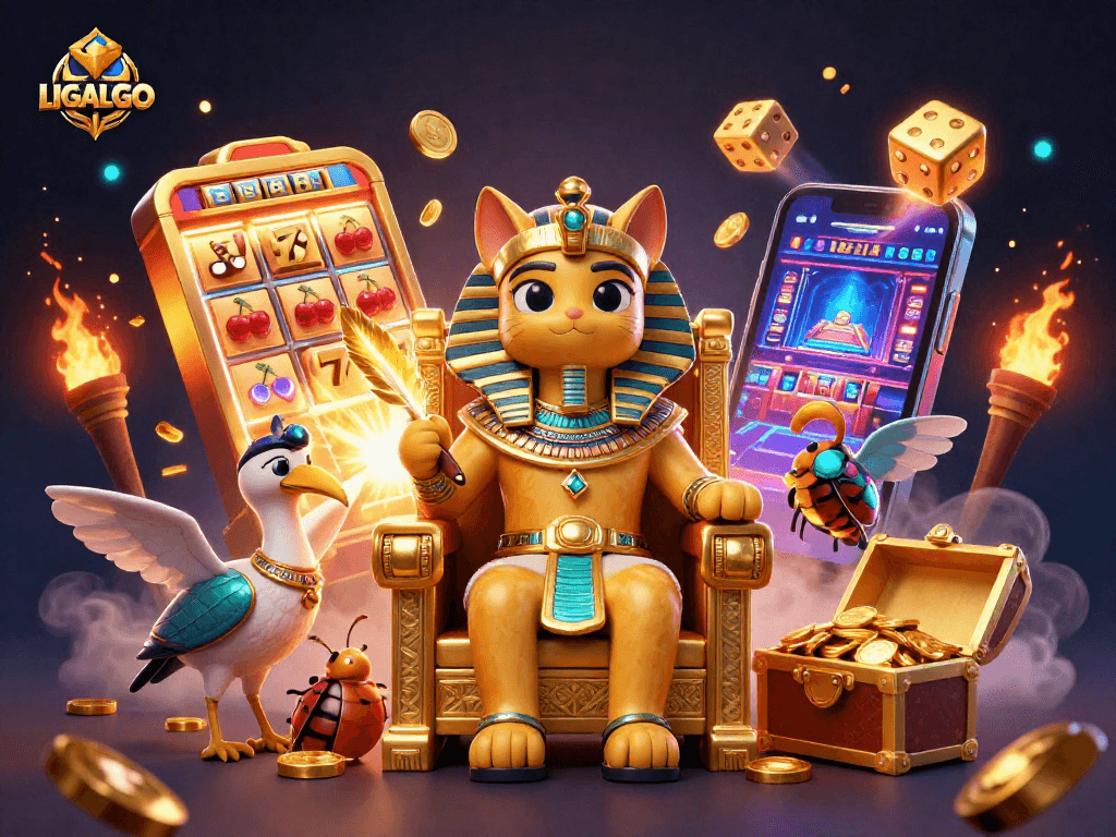 LIGALGO offers a vibrant gaming experience with a 3D Egyptian pharaoh theme and jackpot excitement.
