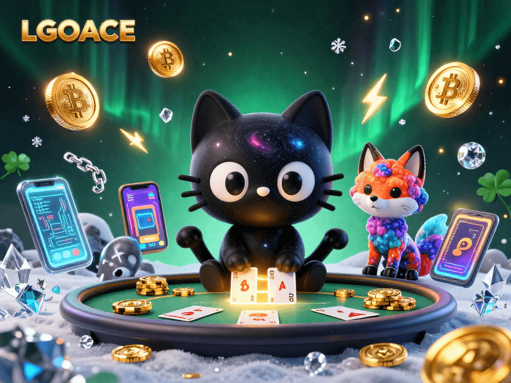 LGOACE attracts players with a cosmic casino scene featuring a black hole cat and a nebula fox.