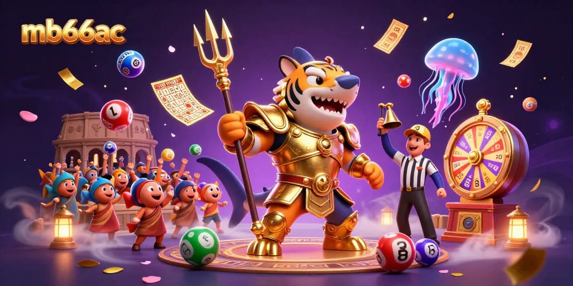 Delve into the exciting world of mb66ac with a captivating 3D casino scene featuring games, prizes, and action.