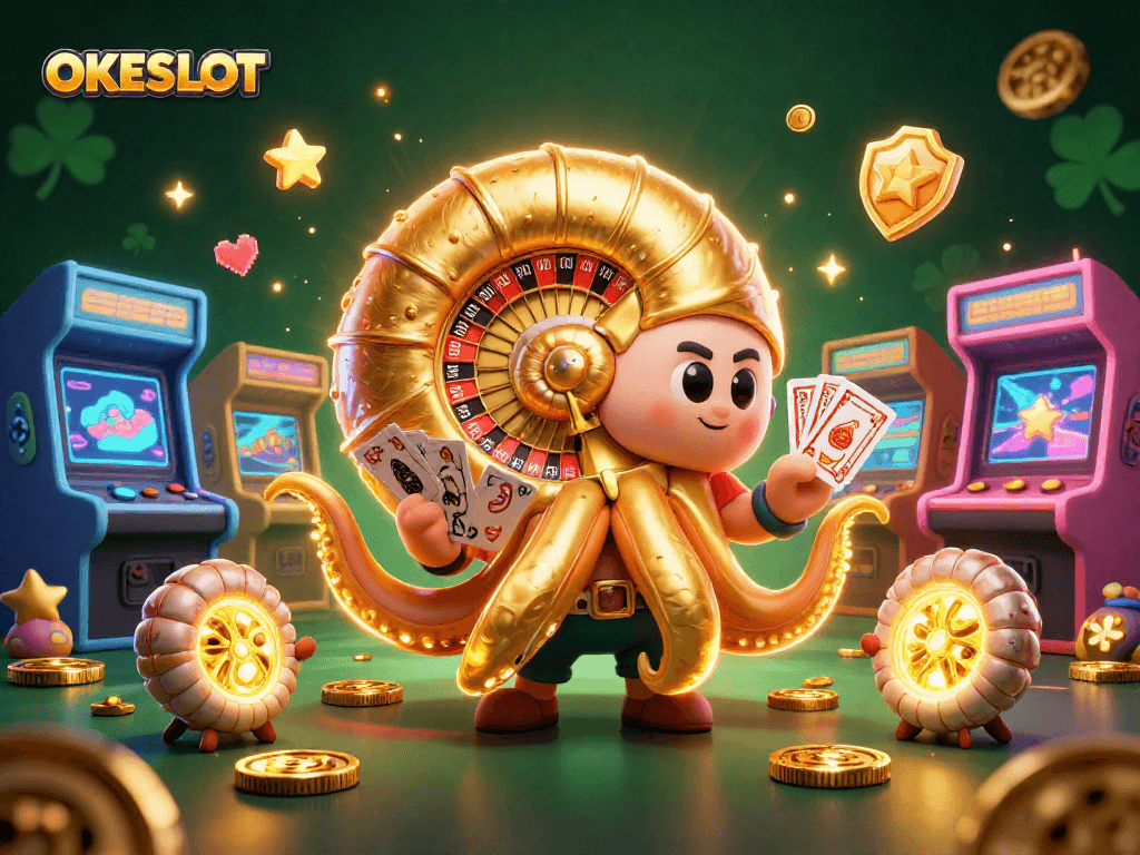Permainan slot penuh aksi di OKESLOT dengan grafik cerah dan elemen kasino menawan.