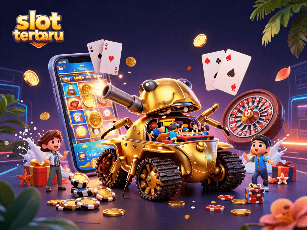 Play thrilling games and win at slot terbaru with a dynamic 3D gaming scene filled with excitement.