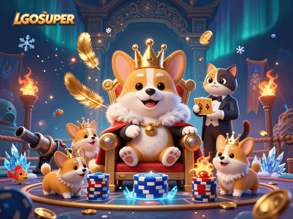 Experience exciting gameplay on LGOSUPER with a lavish corgi and cat butler amidst underwater adventure.