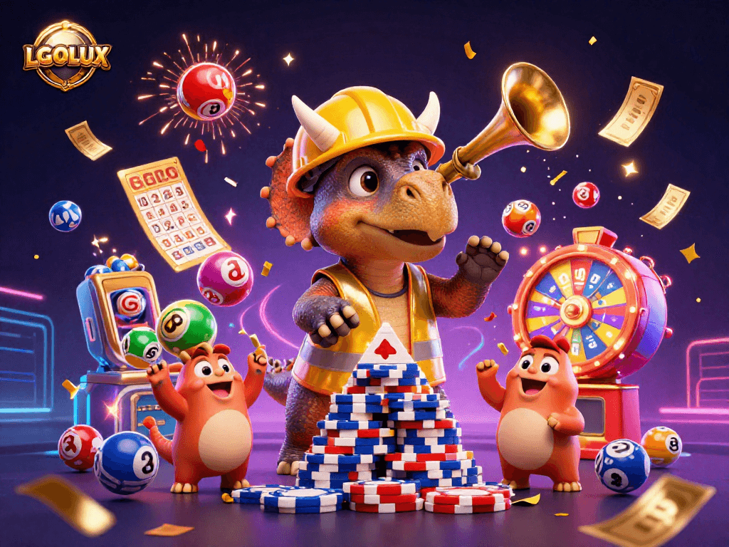 Engage with LGOLUX's thrilling features while celebrating wins in a vibrant casino atmosphere.