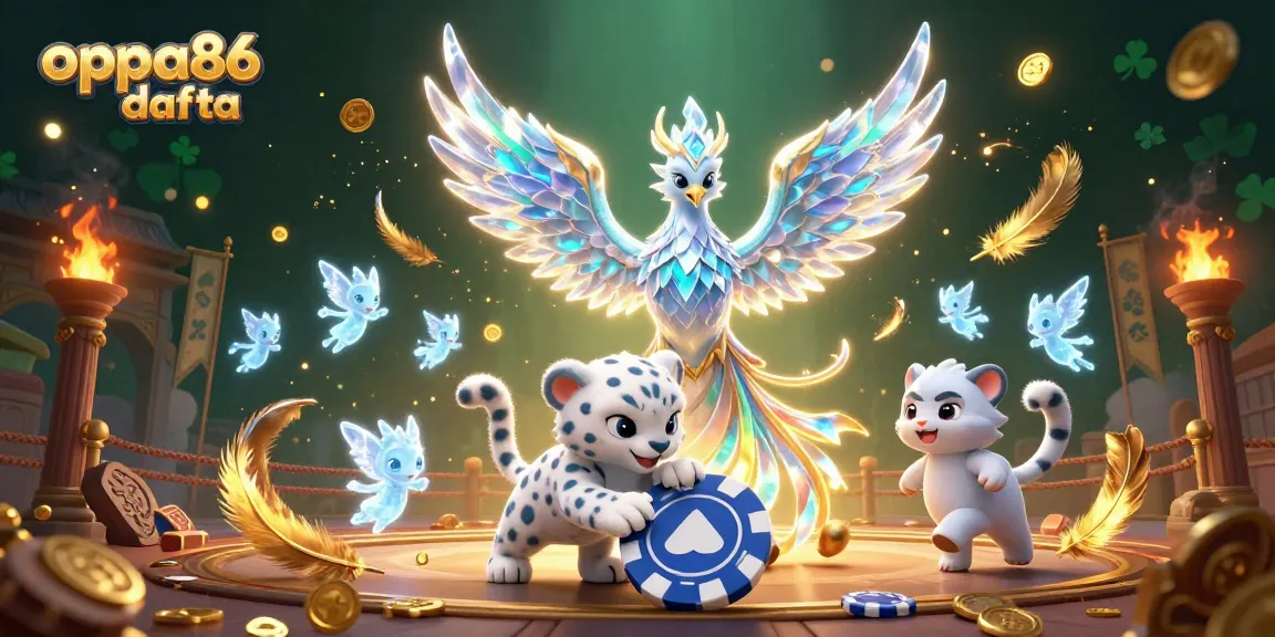 oppa86 dafta showcases an enchanting ice phoenix and playful leopard in a vibrant casino scene