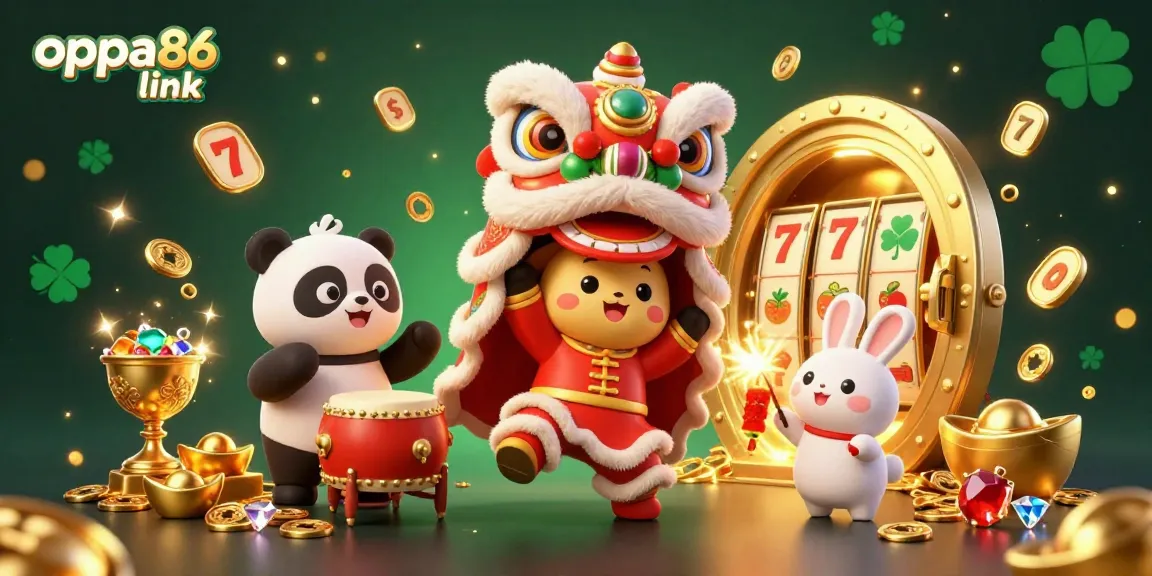Experience the thrill of winning with oppa86 link in this dynamic casino-themed illustration.