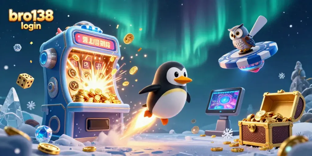 Engage in the bro138 login experience with a vibrant 3D casino themed illustration featuring dynamic gameplay elements.
