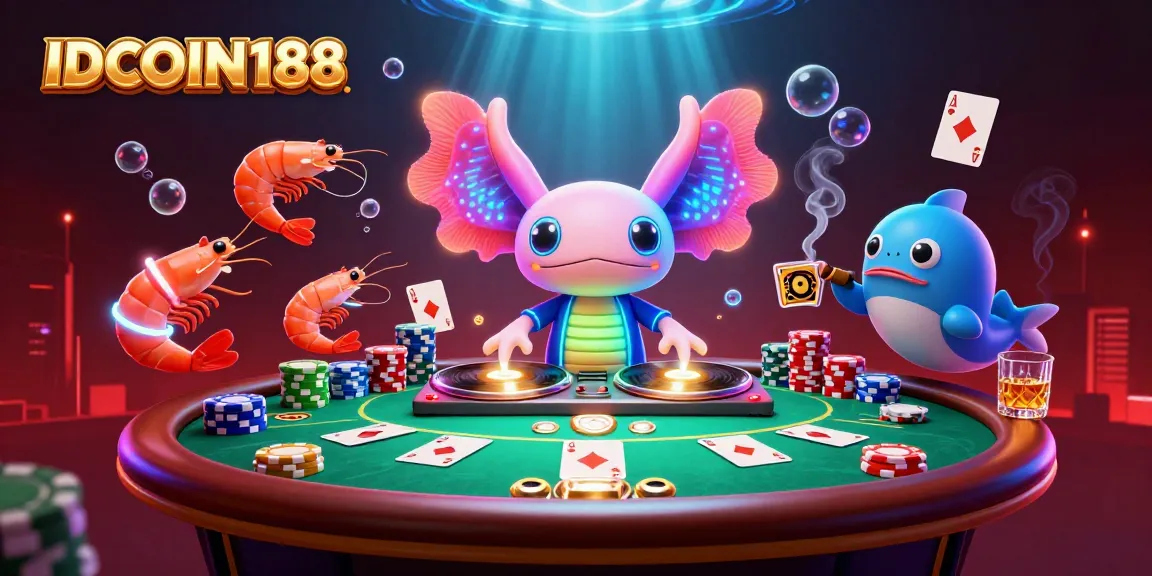 Engage with IDCOIN188 at a glowing undersea casino with vibrant characters in a lively poker scene.
