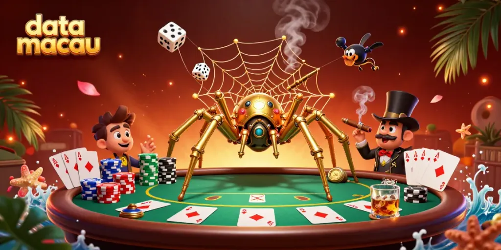 Experience data macau's world of chance in a vibrant 3D illustrated scene with dynamic gambling elements.