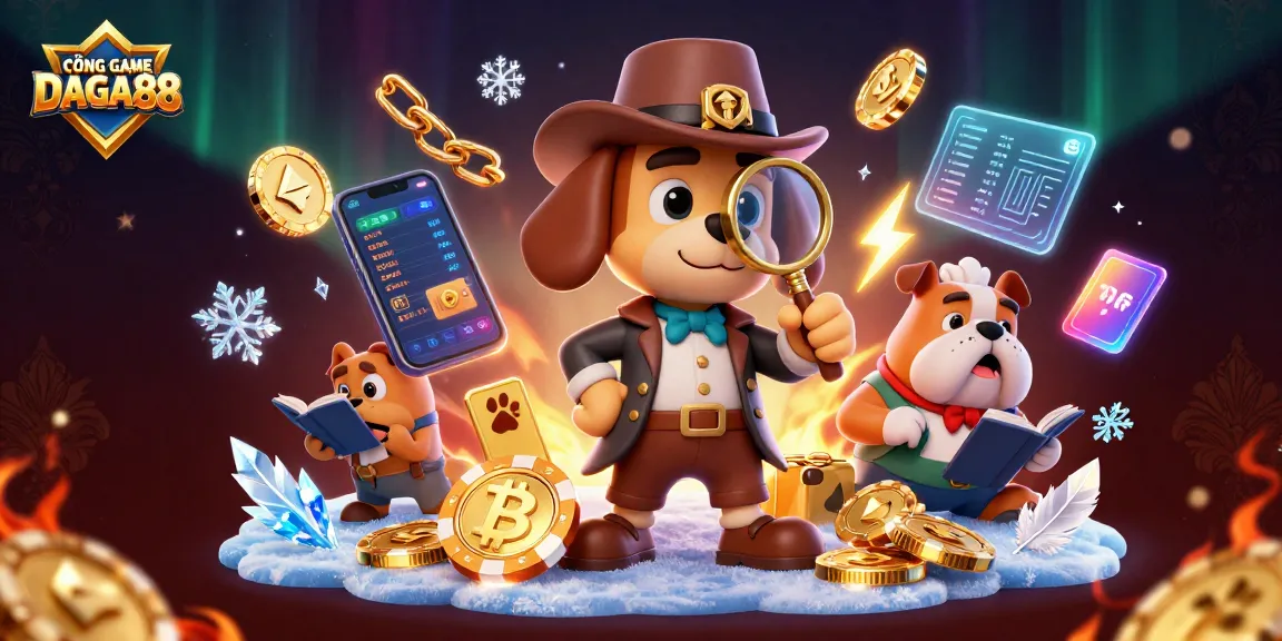 CỔNG GAME DAGA88 showcases an interactive cockfighting scene with a detective examining a golden clue.