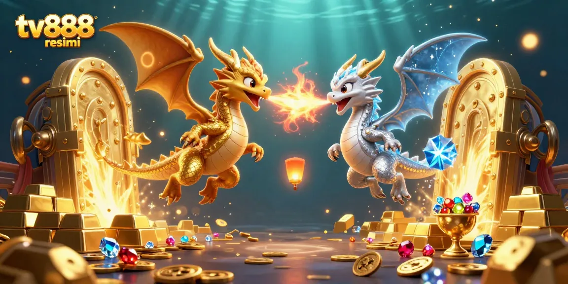Engage in thrilling gameplay at tv888 resmi with dragons and treasures in this dynamic illustration.