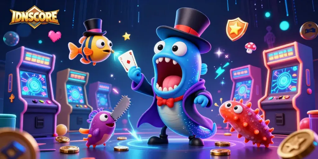 Experience the thrill of IDNSCORE with vibrant visuals of underwater gambling magic.