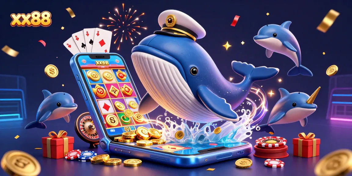 Engage with the thrilling experience at xx88 with a giant whale and playful dolphins amidst abundant prizes and games.