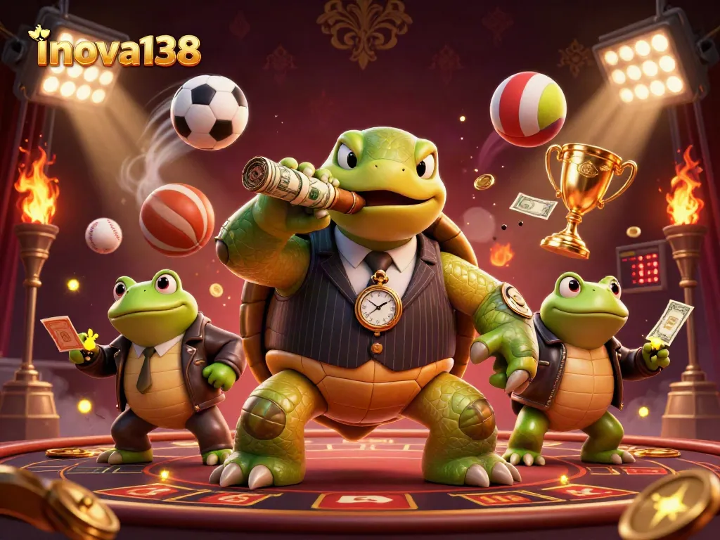 Experience thrilling action with inova138's vibrant casino scene featuring cartoon characters and dynamic sports elements.