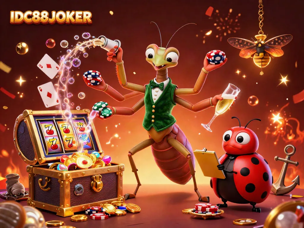 Join the fun at IDC88JOKER with a vibrant 3D scene featuring engaging slot action and colorful characters.