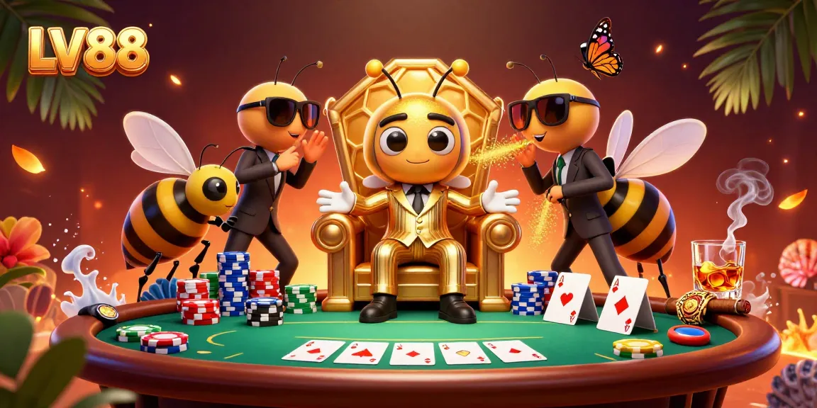 Experience engaging gambling action at LV88 with a vibrant 3D casino scene featuring poker elements.