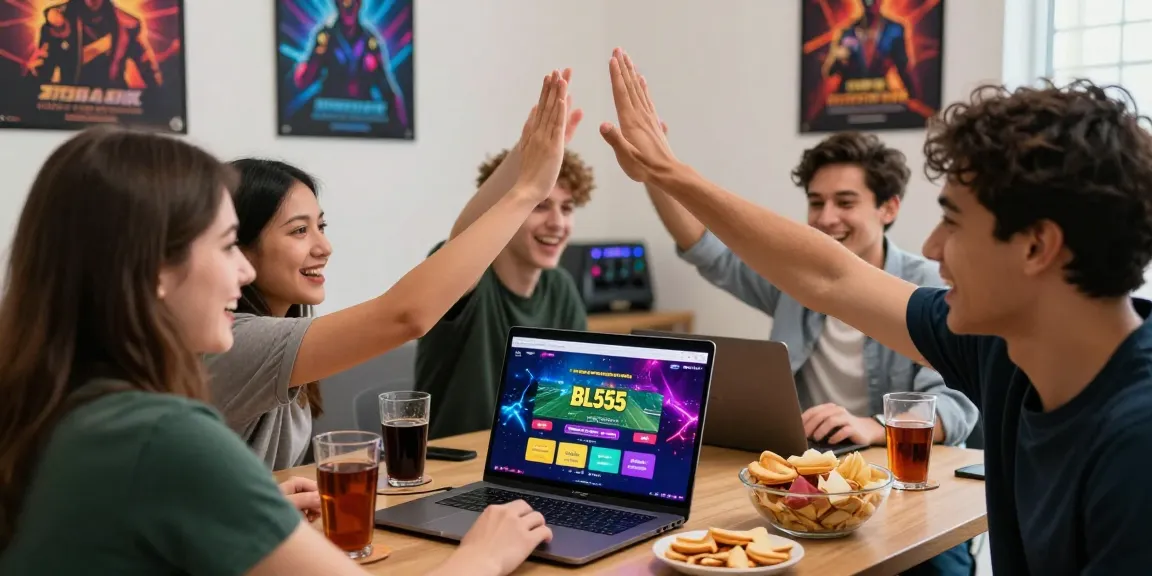 Excited friends engaging in sports betting on trang chủ bl555 platform during a vibrant game night.