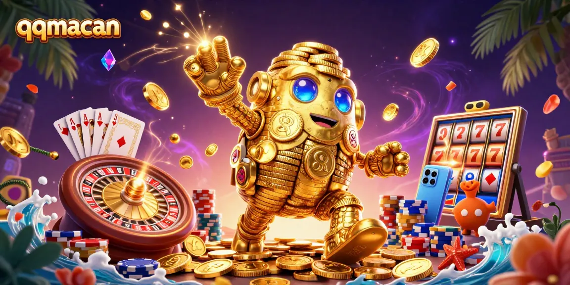Spin into action with qqmacan, showcasing vibrant slots and a dynamic gaming atmosphere.