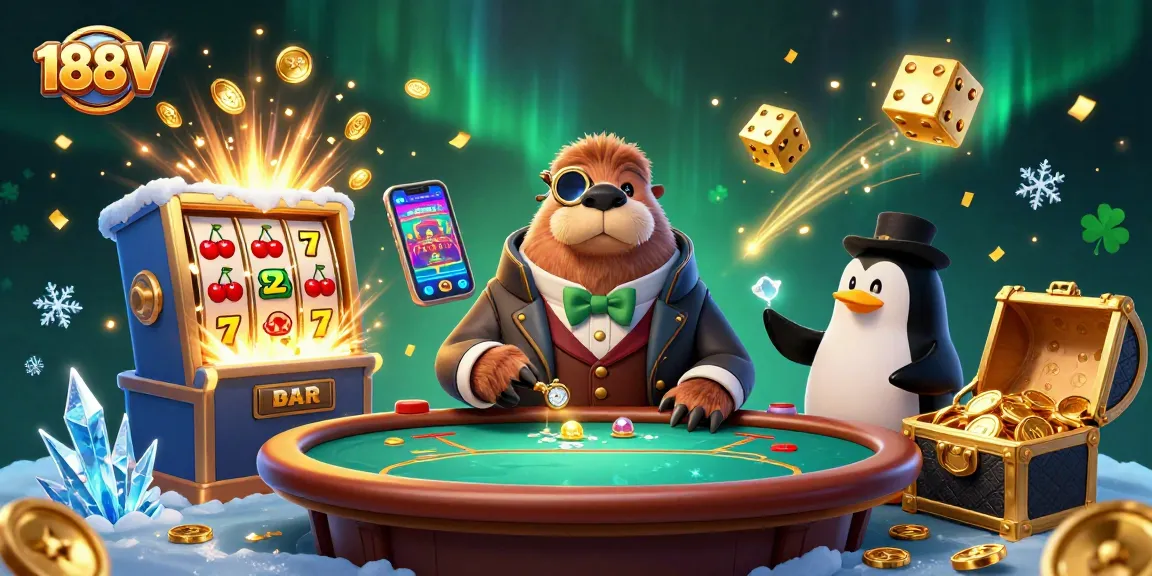 Experience thrilling gameplay at 188V with a jolly walrus and friends in an underwater casino adventure.