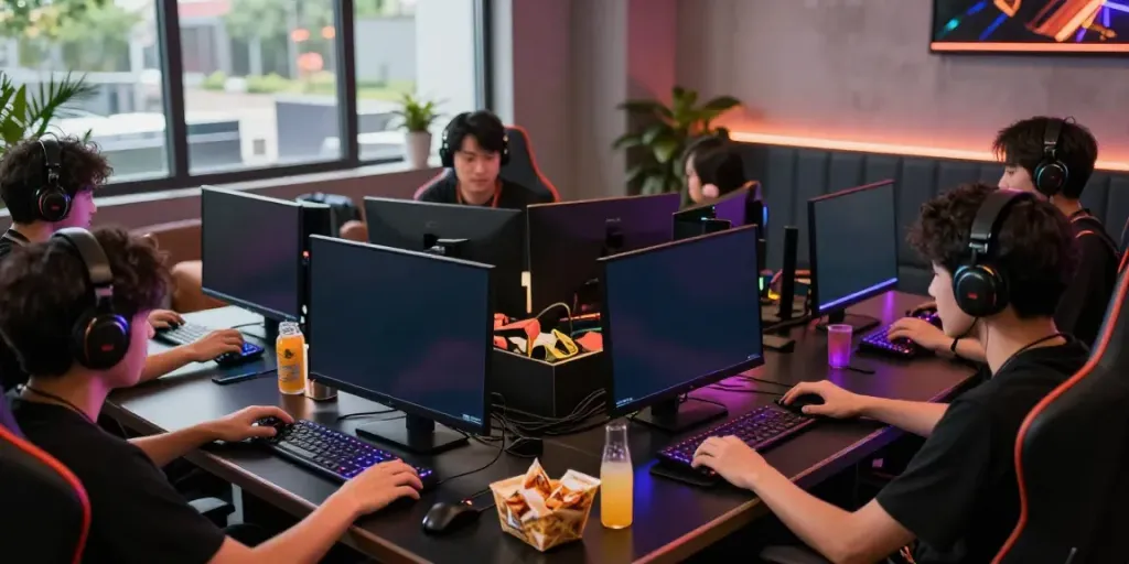 Players enjoying slot gacor games in a modern gaming lounge with vibrant atmosphere.
