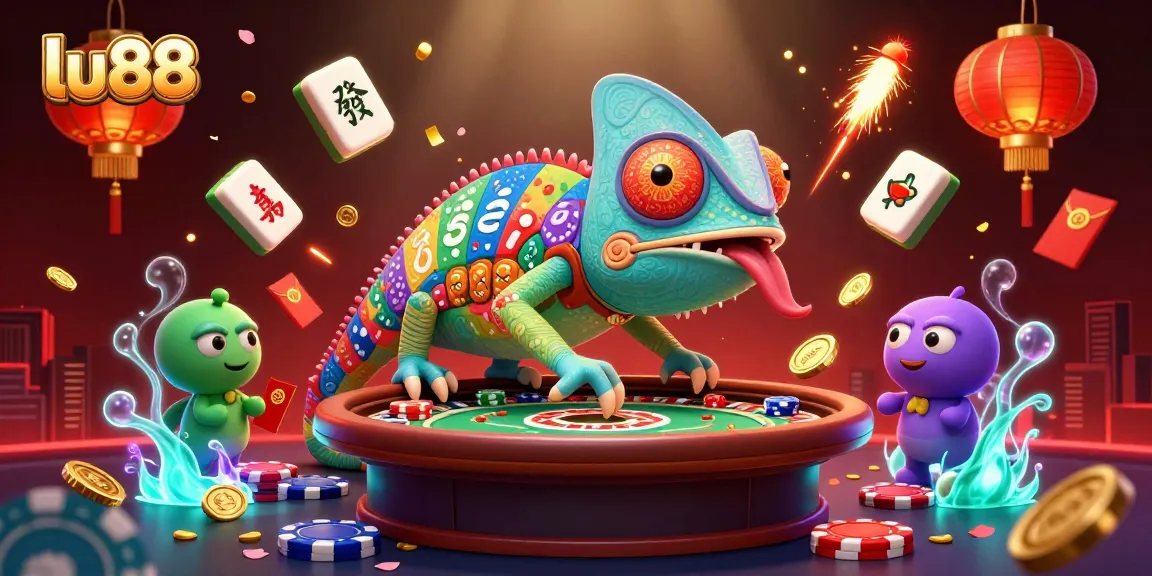 Experience thrilling gameplay at lu88 with a vibrant chameleon casino owner and dynamic gaming elements.