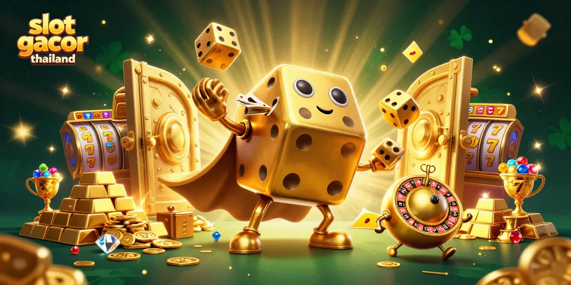Engage with slot gacor thailand in a vibrant 3D casino scene featuring lively characters and rich treasure.