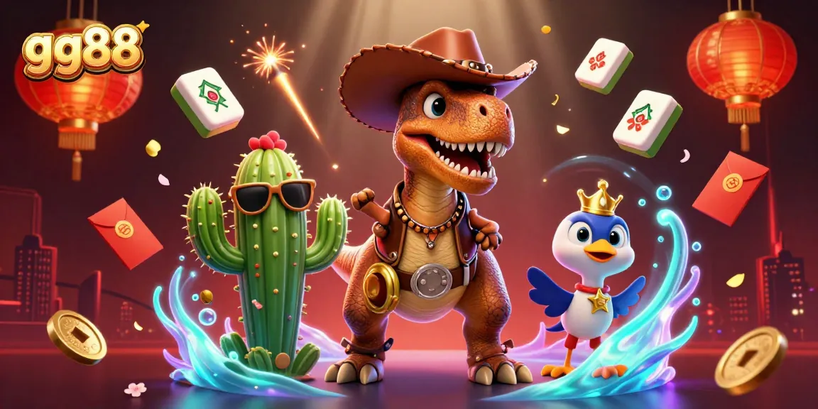 Experience the thrilling adventures at gg88 with a dazzling 3D cartoon scene filled with vibrant gambling elements.