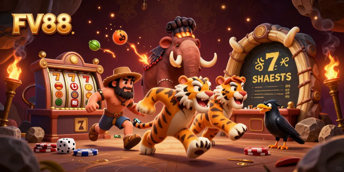 Engage in thrilling slot games at FV88 with adventurous prehistoric characters and rich casino elements