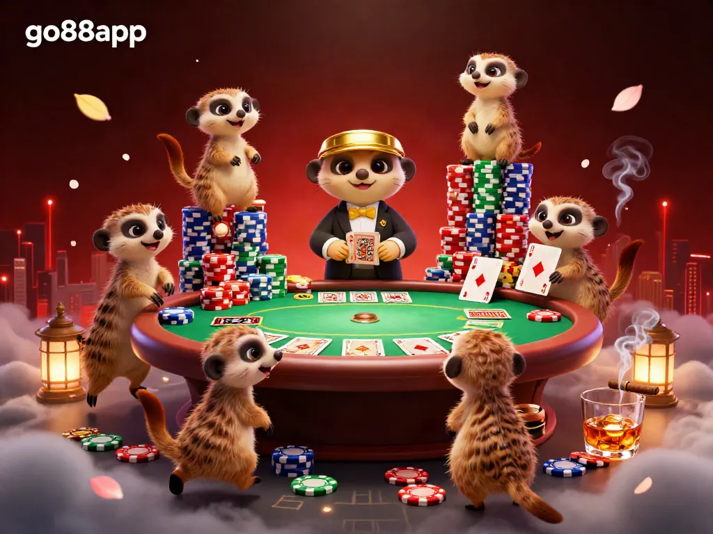 Experience the excitement of gaming at go88app with meerkats running a vibrant casino operation.