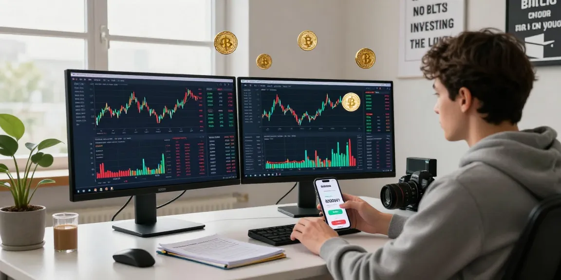 Dynamic home office scene with the hyperliquid referral code is (8000USDT) on screen, showcasing cryptocurrency trading.