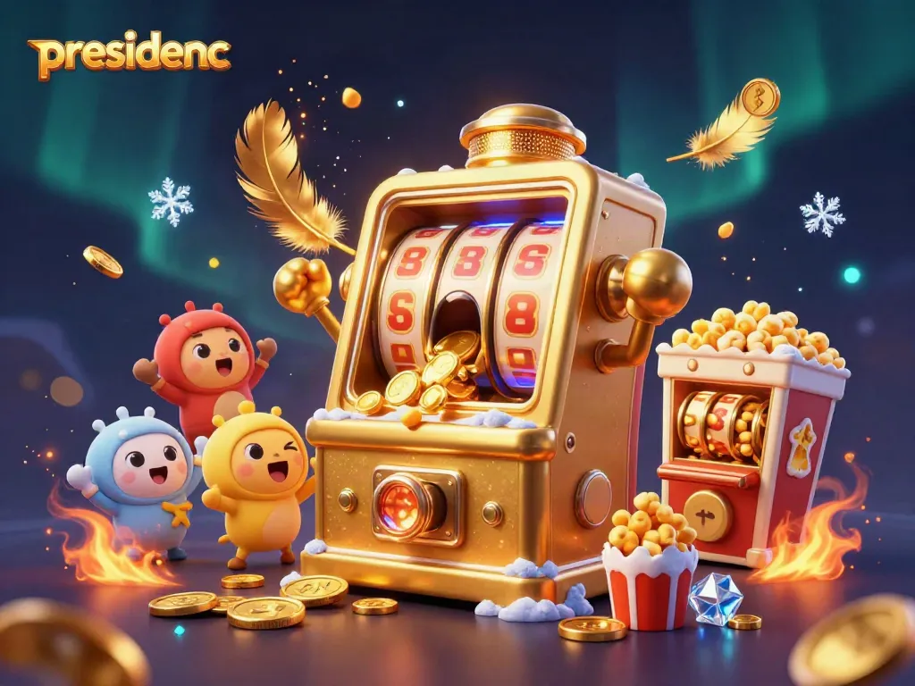 Experience excitement with presidencc's animated slot machine celebrating a jackpot.