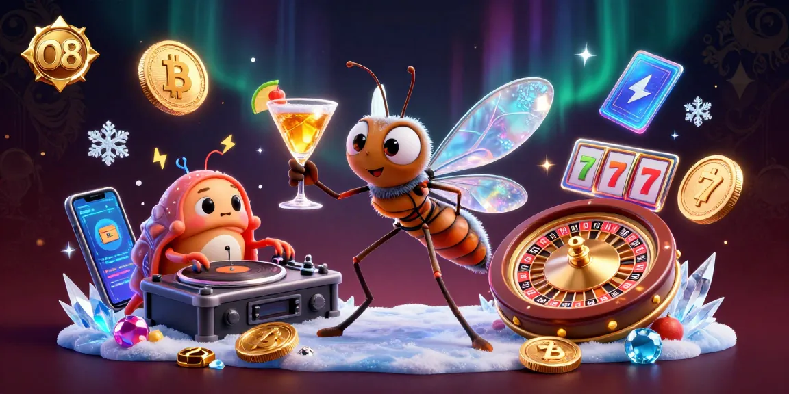 O8 casino mascot cocktail alongside trilobite DJ and ammonite roulette in vibrant illustration