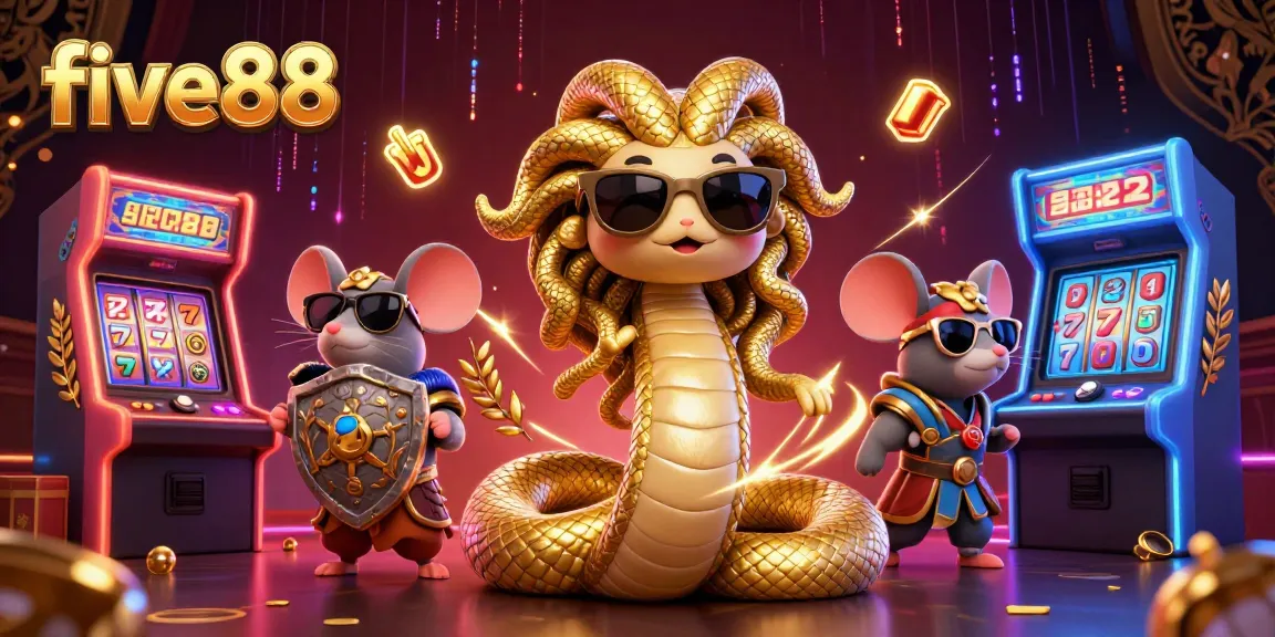 Experience thrilling gameplay at five88 with lively characters amidst colorful slots and gaming elements.