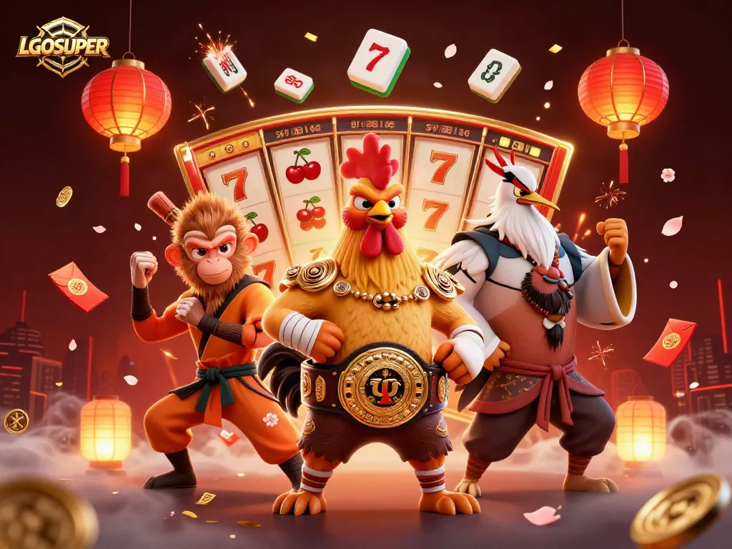 Experience thrilling slots and excitement with LGOSUPER in this dynamic casino illustration.