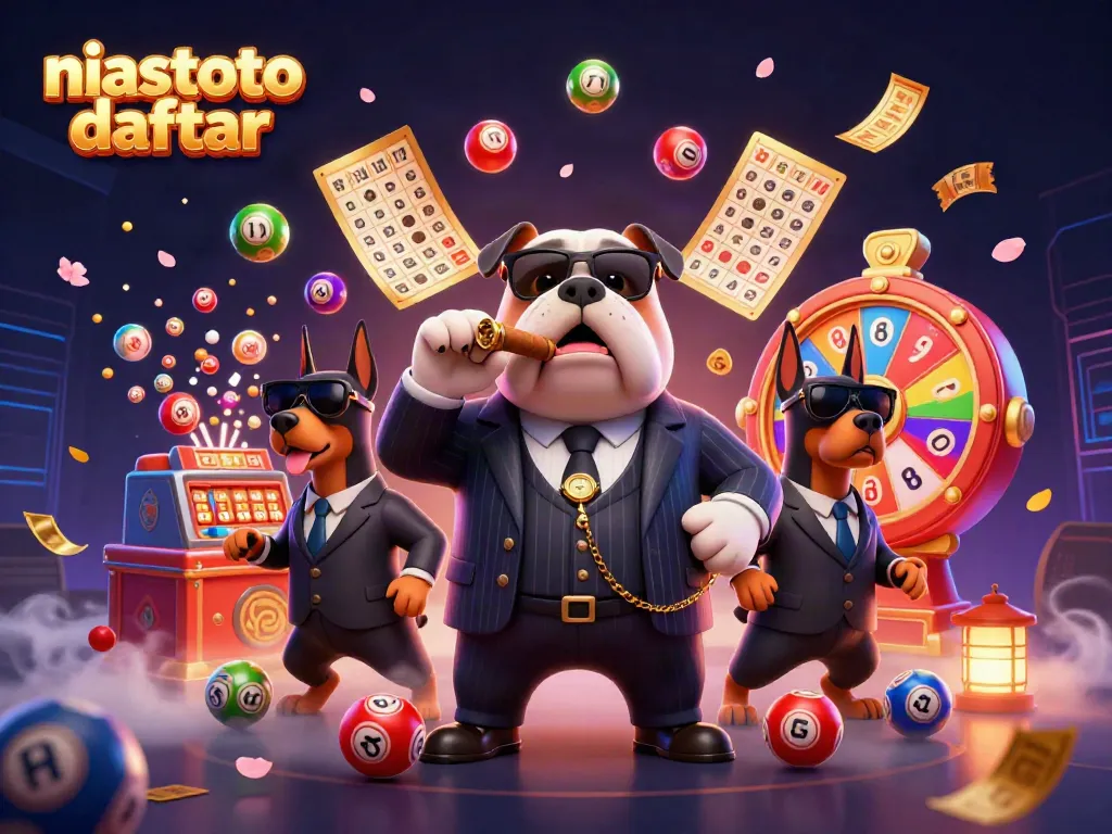 Visualisasi dinamis niastoto daftar dengan karakter kasino dalam suasana dramatis.