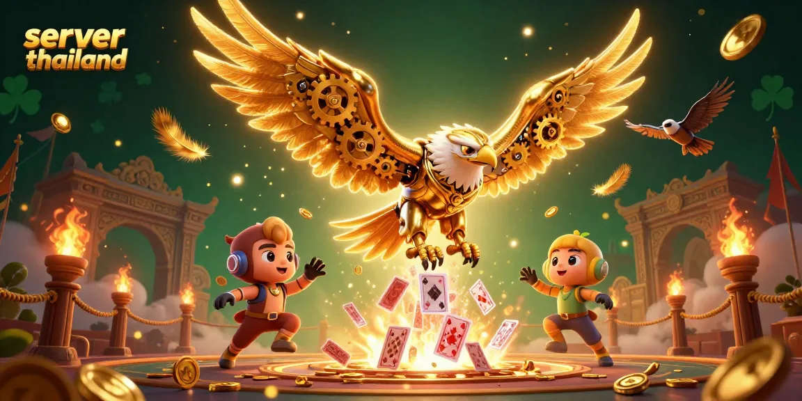 Mengalami permainan seru di server thailand dengan burung elang cybernetik dan kartu holografik yang berputar.