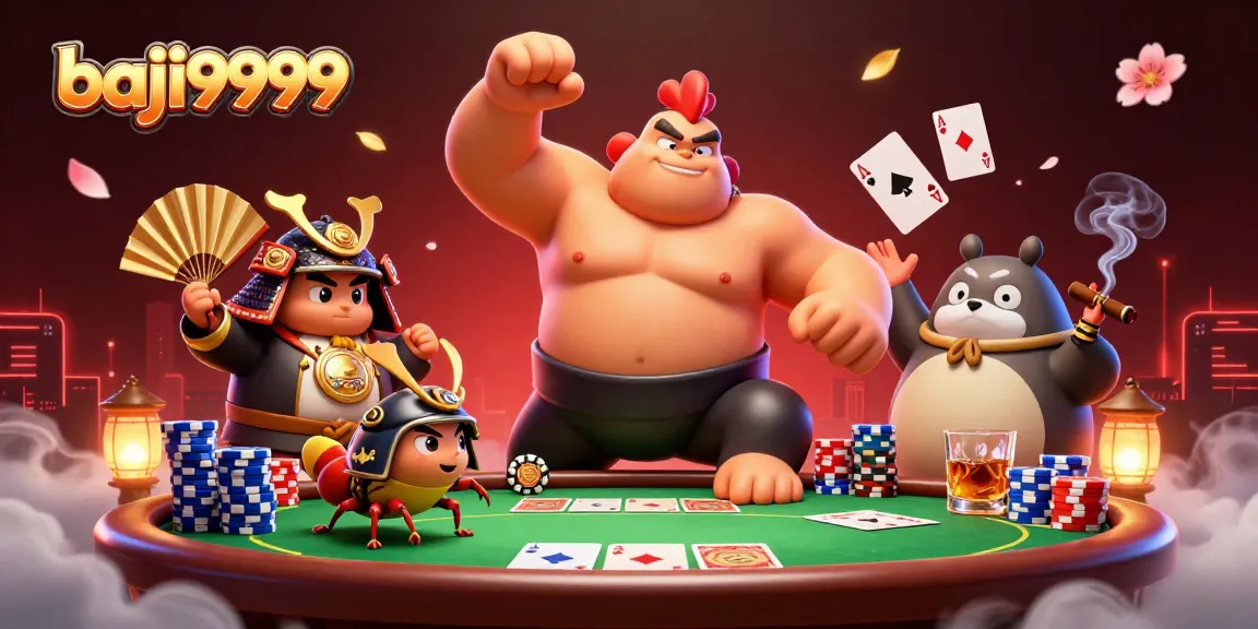 Experience thrilling action at baji9999 with a powerful sumo wrestler and fierce samurai cricket surrounded by rich casino elements.