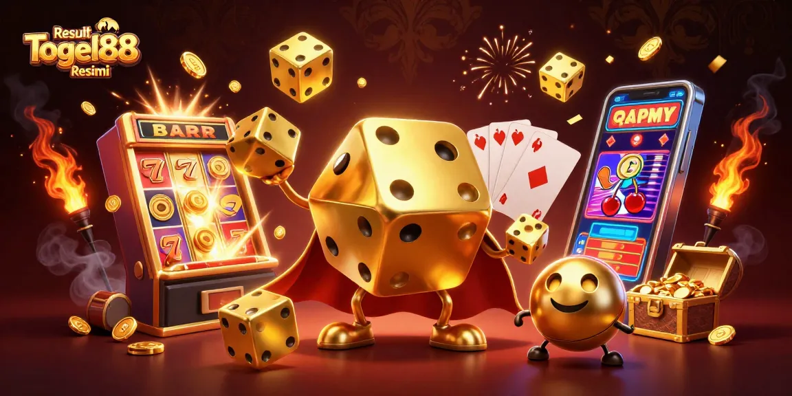 Experience excitement with Result Togel88 Resmi in this dynamic casino illustration filled with thrilling game elements.