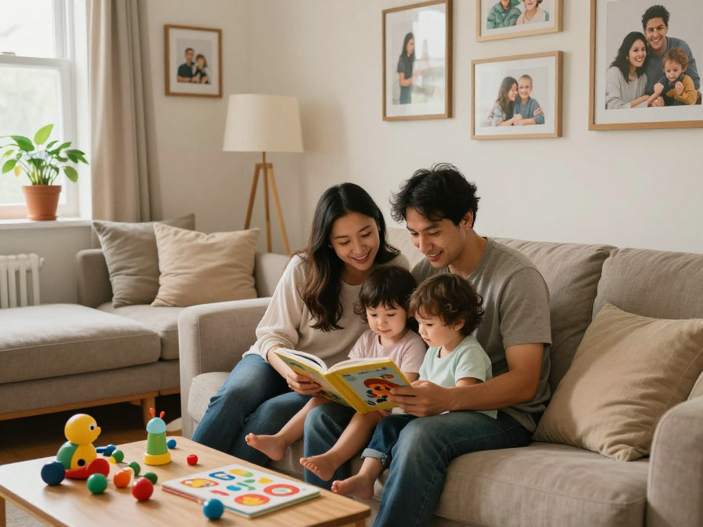 Parents engage in nurturing activities with their children at home, highlighting rokok 88 inspirations.