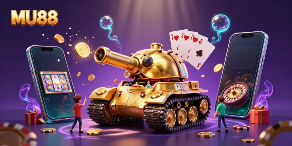 Experience the thrill of MU88 with an exciting miniature casino inside a golden beetle tank.