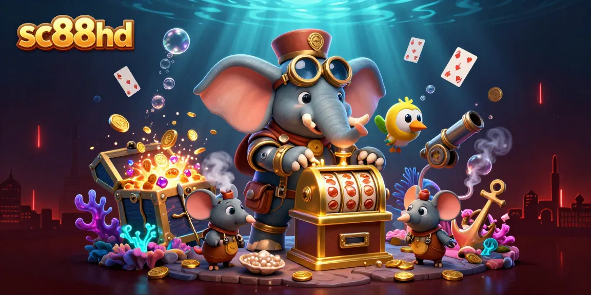 Play exciting slots with sc88hd's vibrant steampunk-themed casino illustration featuring unique characters.