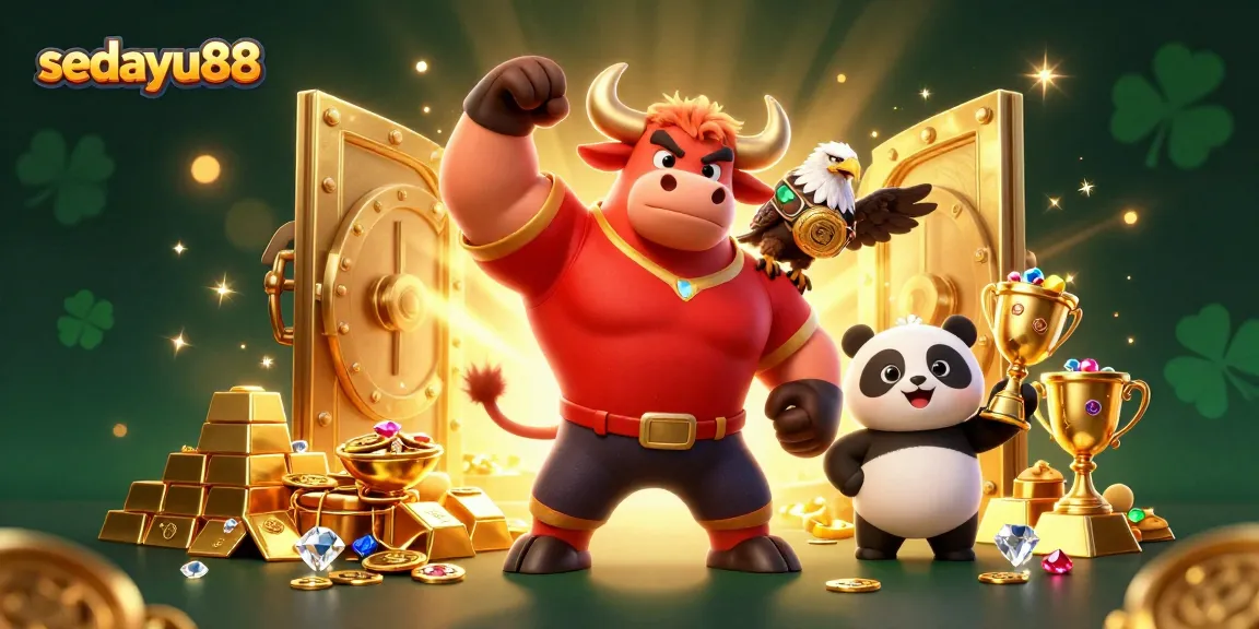 Engage with sedayu88's vibrant 3D illustration showcasing winning moments and golden treasures.