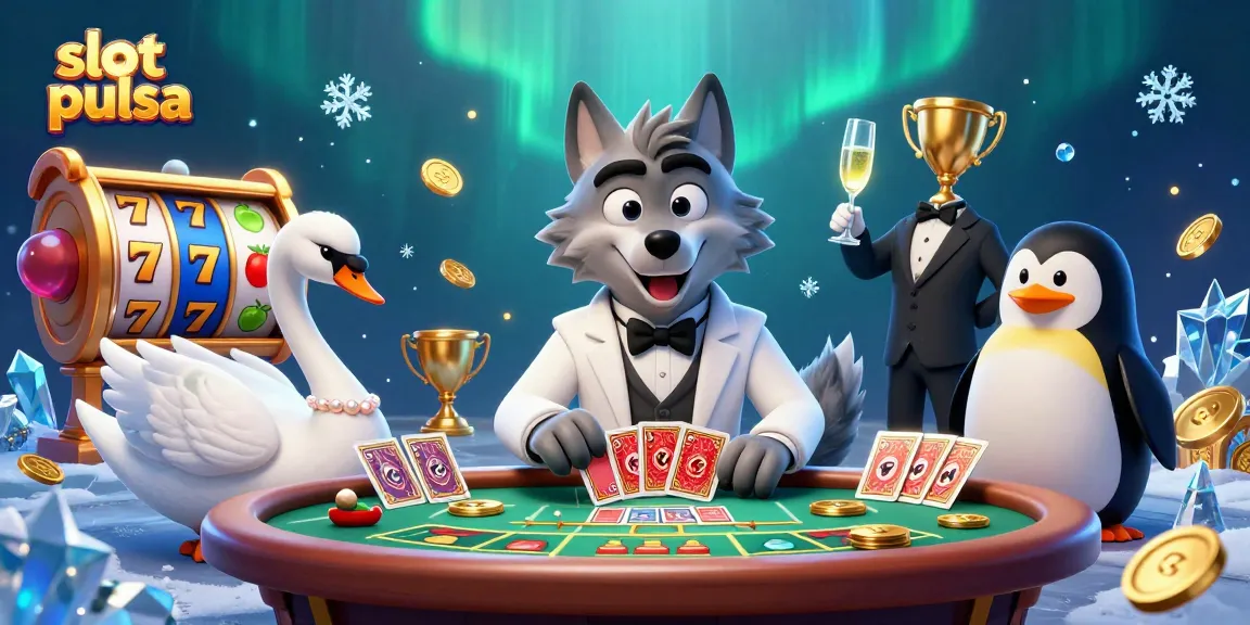 Spin the slot pulsa reels with engaging characters at a dynamic baccarat scene featuring gold coins and trophies.