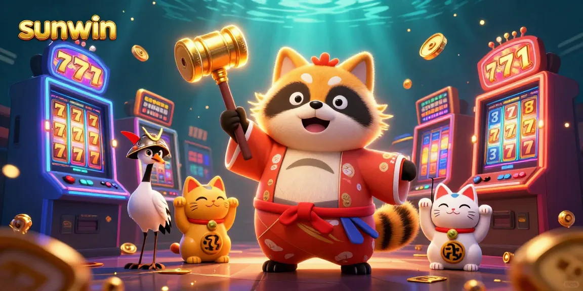 Spin lucky slots with Sunwin's cheerful characters in a vibrant casino scene.