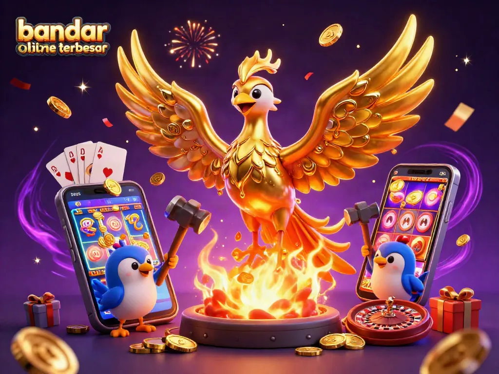 Experience bandar slot online terbesar with vibrant 3D golden phoenix and exciting game elements.