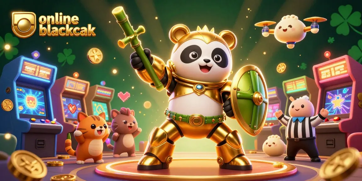 Engage in online blackjack action with vibrant characters and casino elements in this lively 3D illustration.