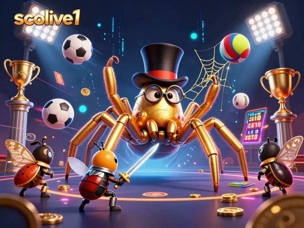 Socolive1 showcases an engaging scene of a golden tarantula and beetle knight in a vibrant casino setting.