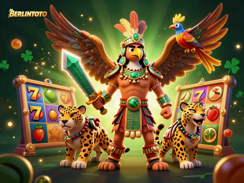 Experience thrilling gameplay at BERLINTOTO with vivid Aztec warriors and dynamic slot elements.