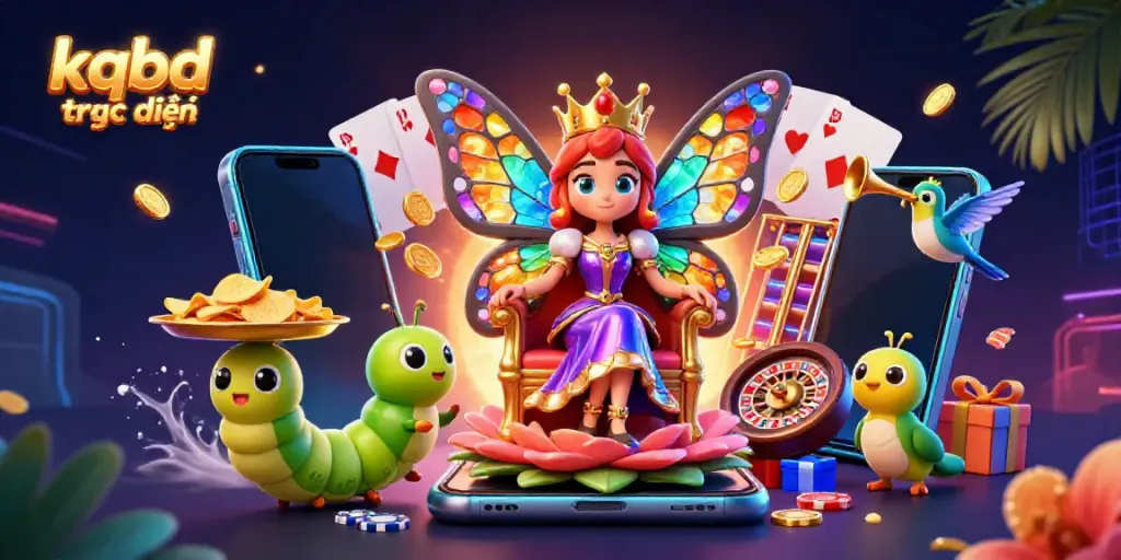 Experience kqbd trực tiếp with vibrant 3D characters and dynamic gaming elements in a colorful casino atmosphere.
